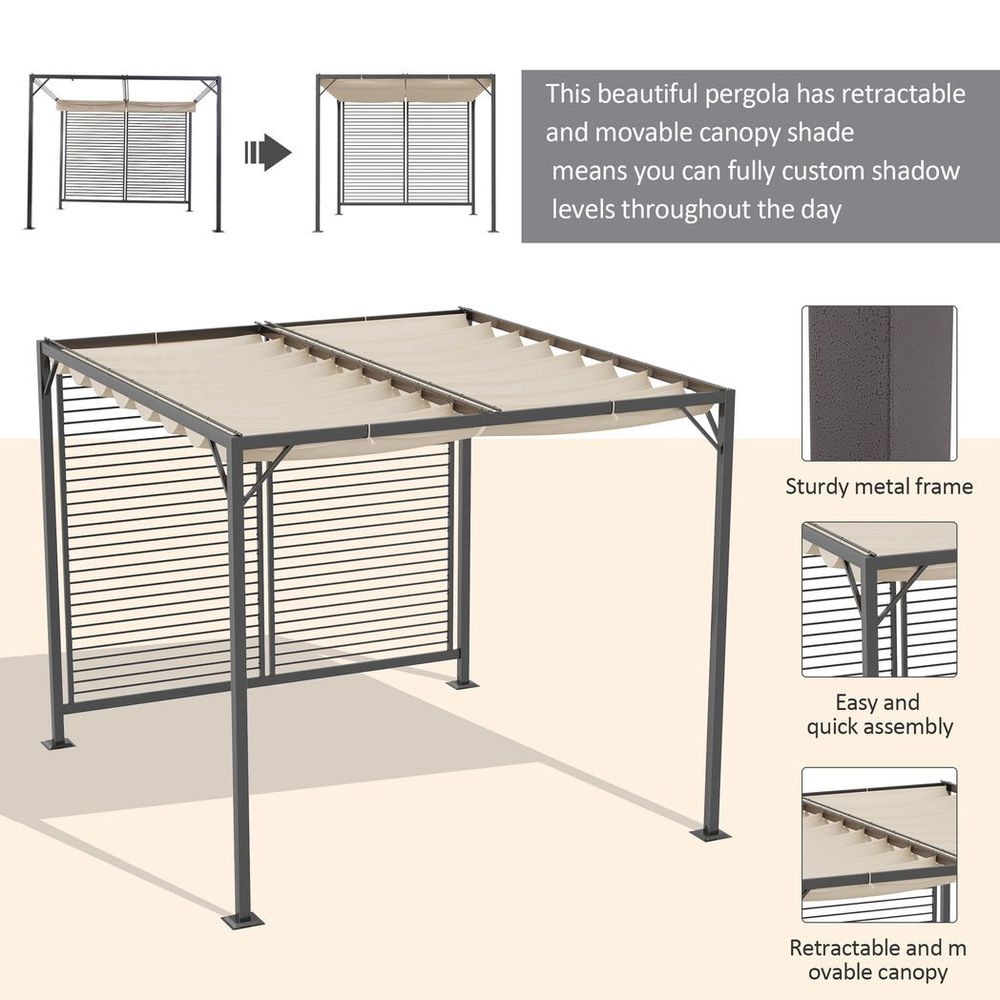 Metal Pergola Patio Sun Shelter Grape Tent Retractable Canopy UV Cut