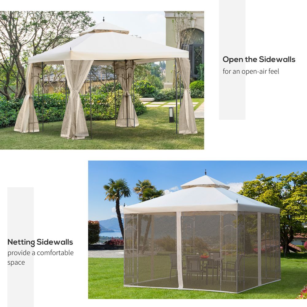 3 x 3(m) Garden Gazebo Double Top Gazebo Canopy Curtains Cream White Outsunny