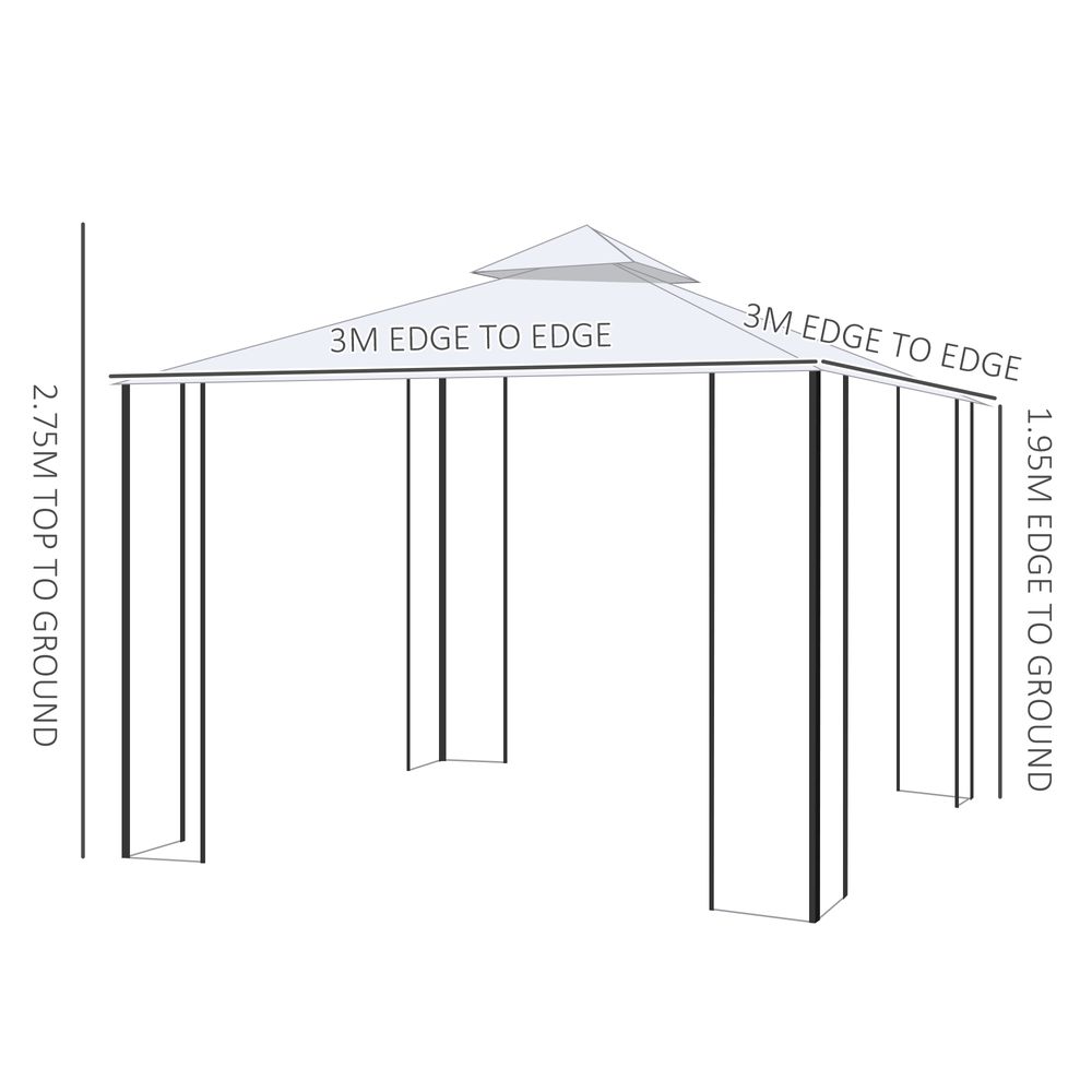 3 x 3(m) Garden Gazebo Double Top Gazebo Canopy Curtains Cream White Outsunny