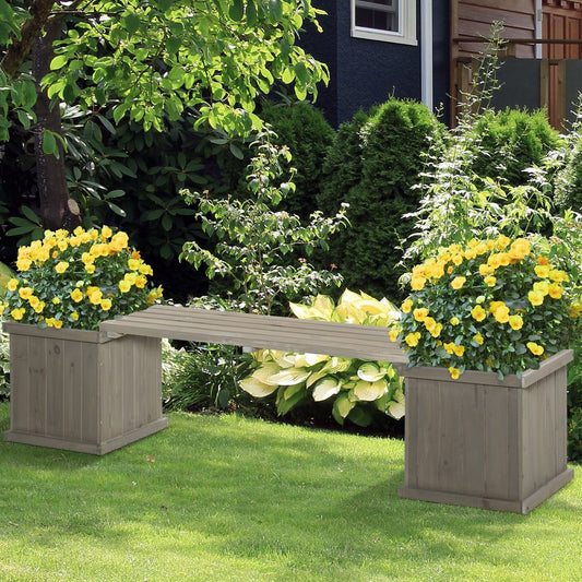 Wooden Garden Planter & Bench Combination Garden Raised Bed Patio Park Grey