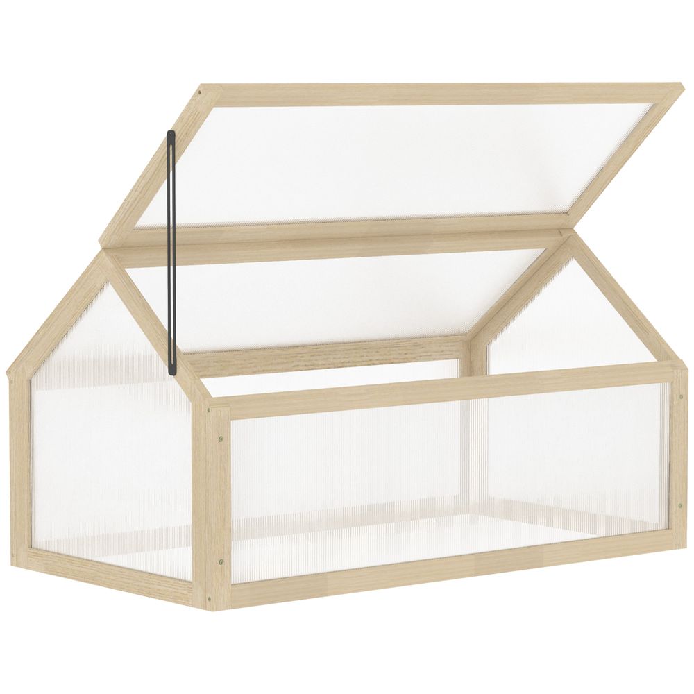 Wooden Cold Frame Greenhouse Garden Polycarbonate Grow House, Natural Outsunny