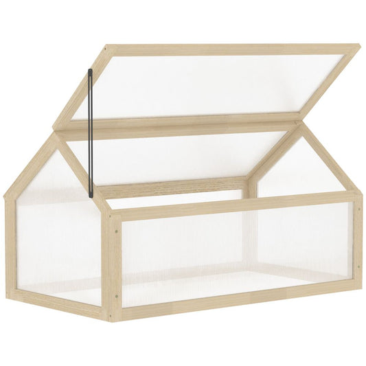 Wooden Cold Frame Greenhouse Garden Polycarbonate Grow House, Natural Outsunny