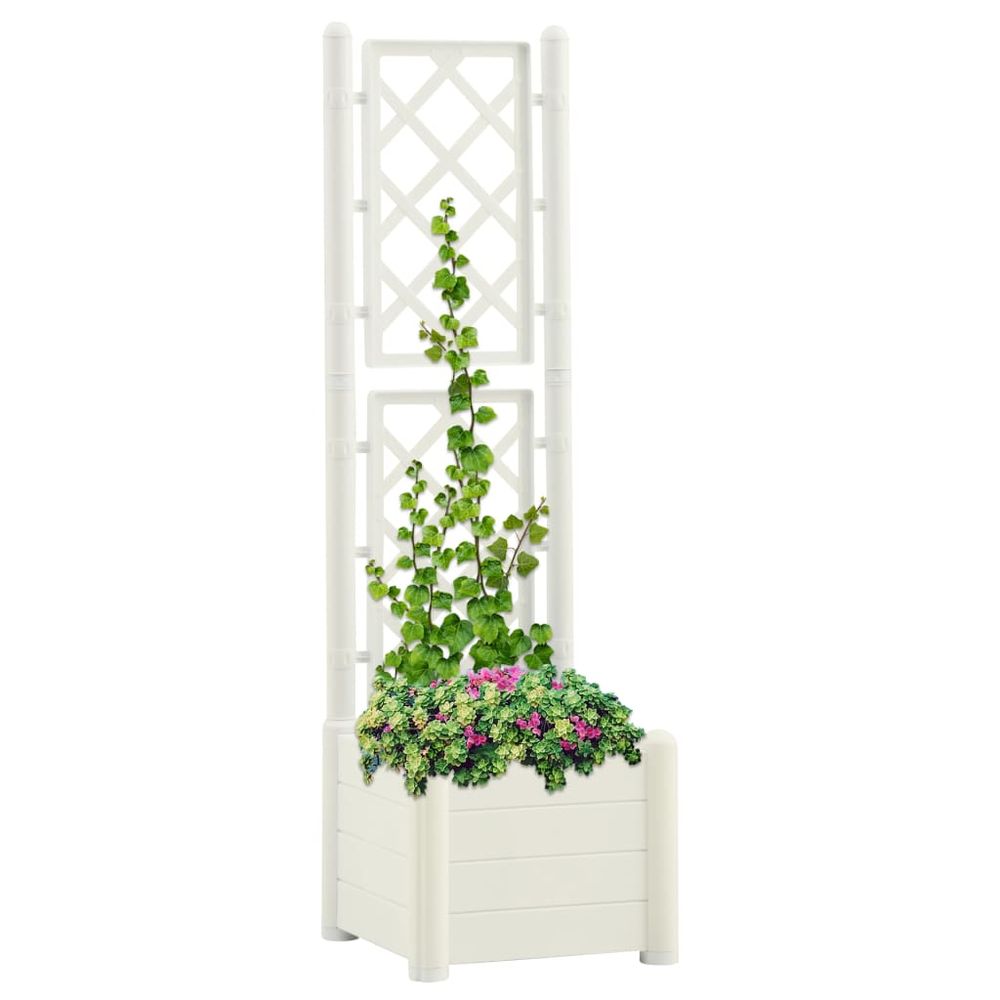 Garden Planter with Trellis 43x43x142 cm PP Stone Grey