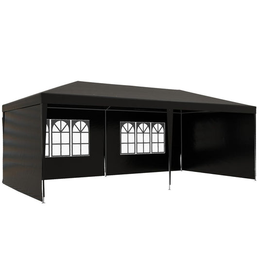 6m x 3m Garden Gazebo Marquee Canopy Party Tent Canopy Patio Black