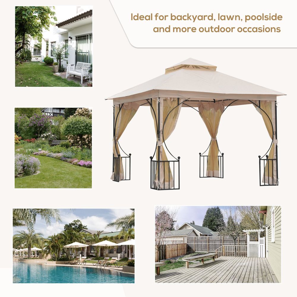 Metal Gazebo With Sides Beige  3m x 3m Waterproof Gazebo