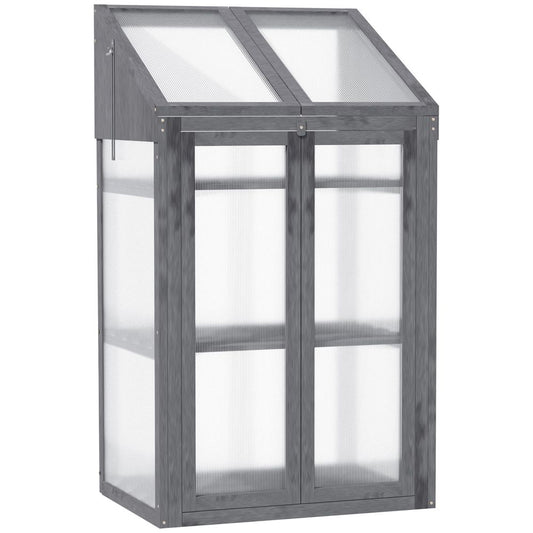 Wooden Greenhouse Cold Frame Grow House w/ Double Door for Flower Grey