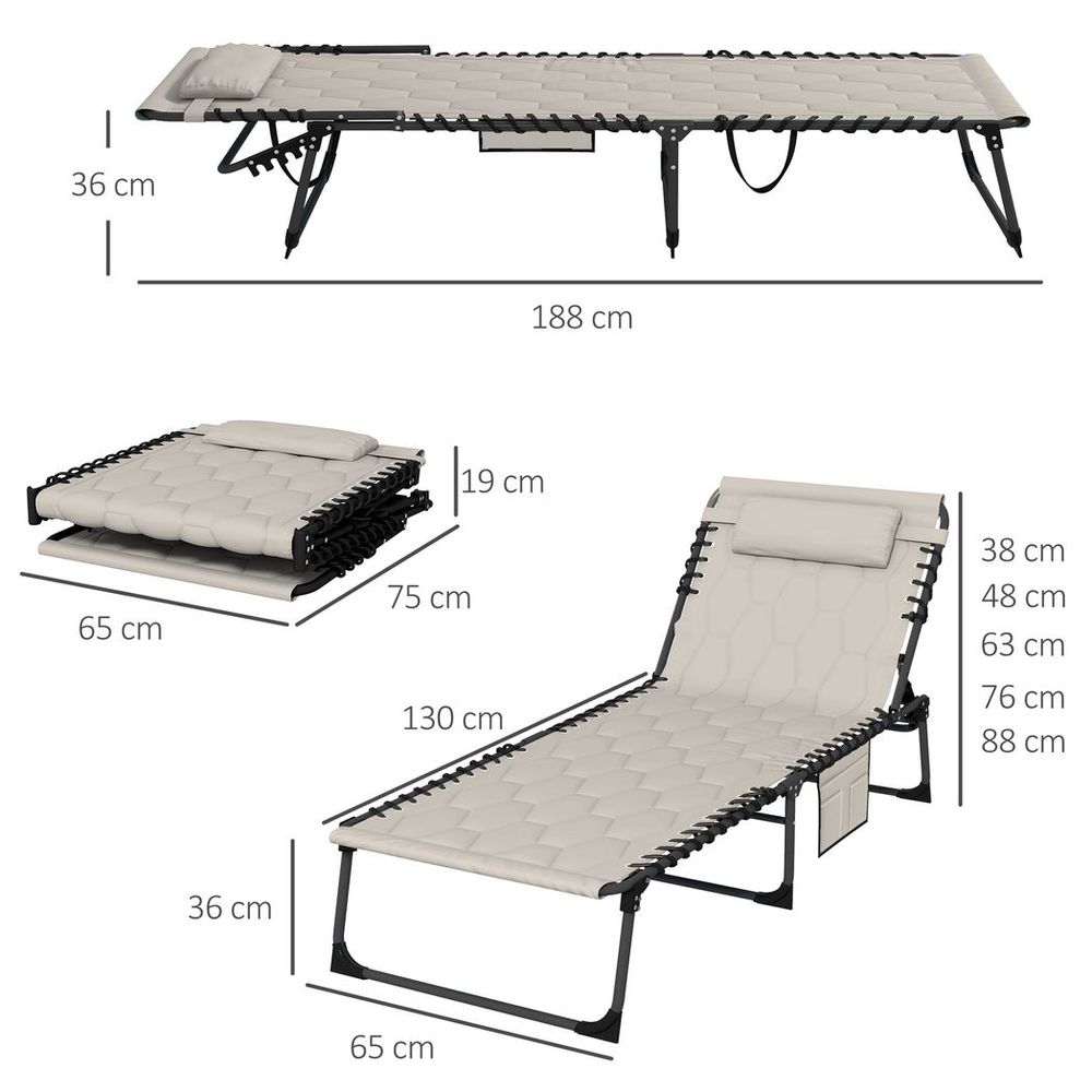 Outsunny Foldable Sun Lounger Set, 2 Pieces Sun Lounger w/ Padded Seat Khaki