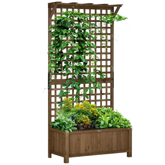Wooden Trellis Planter with Drain Holes, Privacy Screen Raised Beds for Garden