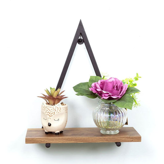 1 Tier Dark OAK Triangle Wall Shelf with Black Metal Frame - PARGI