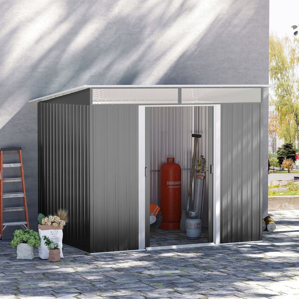 Outsunny Garden Shed Outdoor Storage Tool Organizer w/ Double Sliding Door Grey