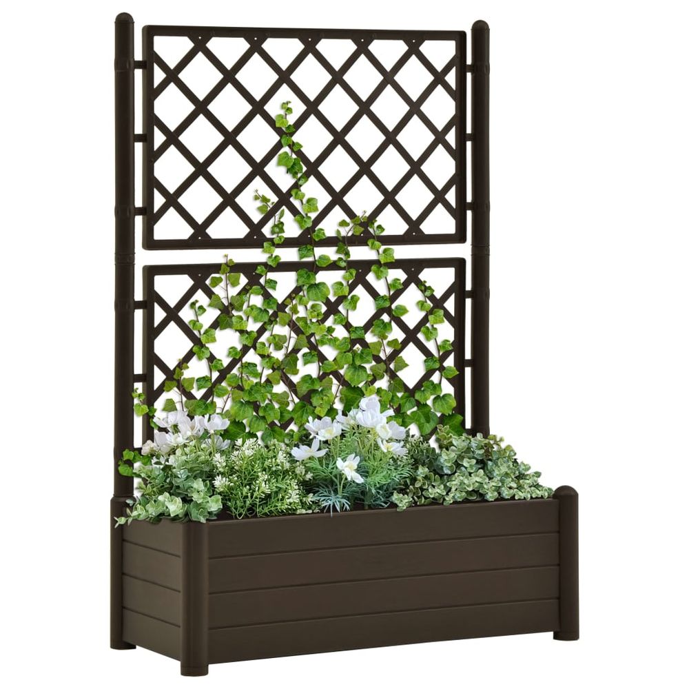 Garden Planter with Trellis 43x43x142 cm PP Stone Grey