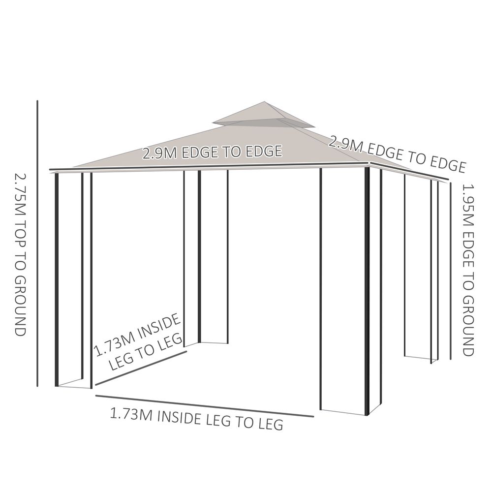 Metal Gazebo With Sides Beige  3m x 3m Waterproof Gazebo