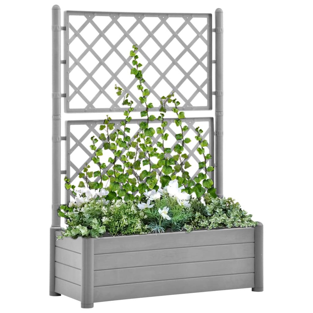 Garden Planter with Trellis 43x43x142 cm PP Stone Grey