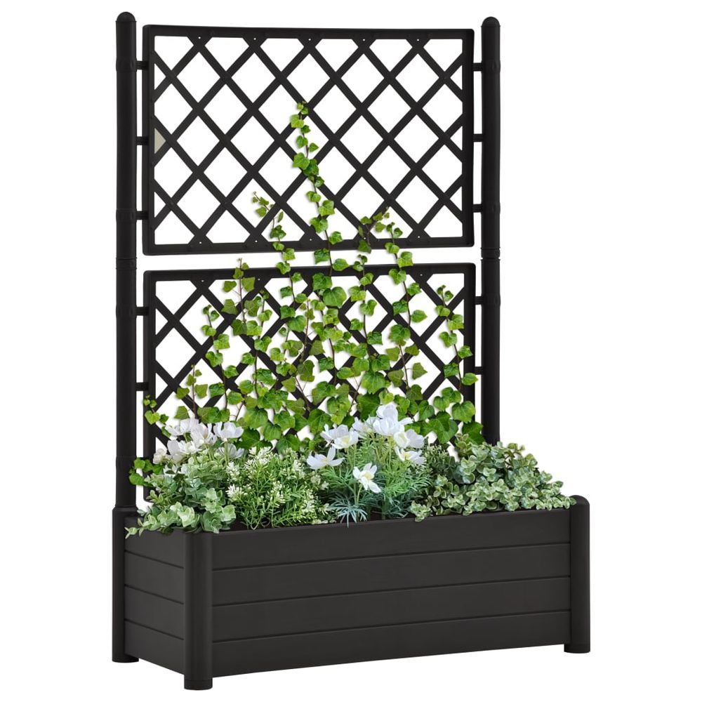 Garden Planter with Trellis 43x43x142 cm PP Stone Grey